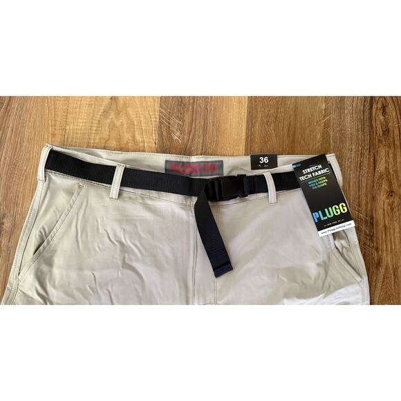 Plugg Men’s Cargo Shorts & Adjustable Belt,7 Pocket Khaki,Size 36 -NWT - Picture 3 of 5